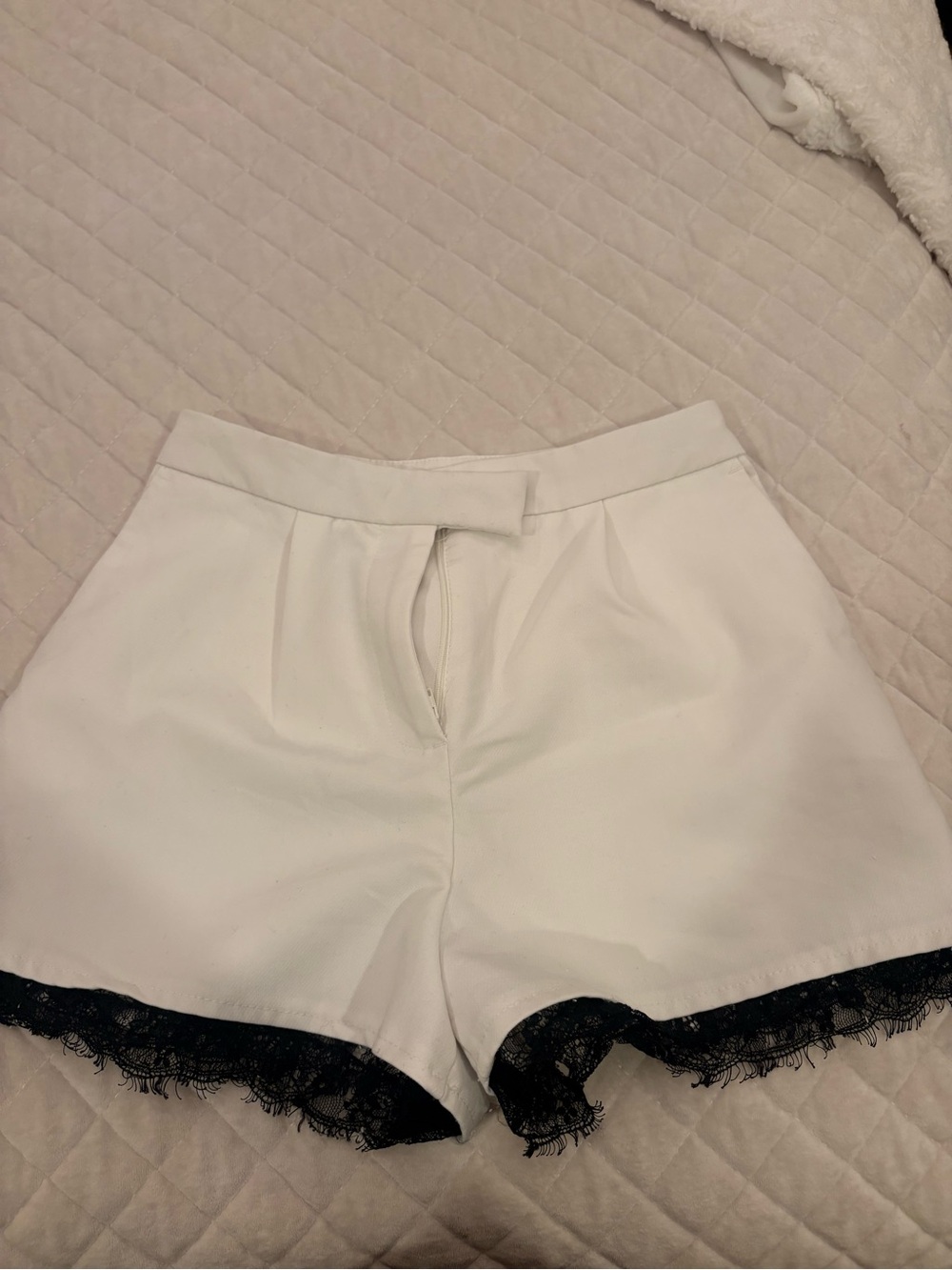 Zara White Shorts with Black Lace Trim